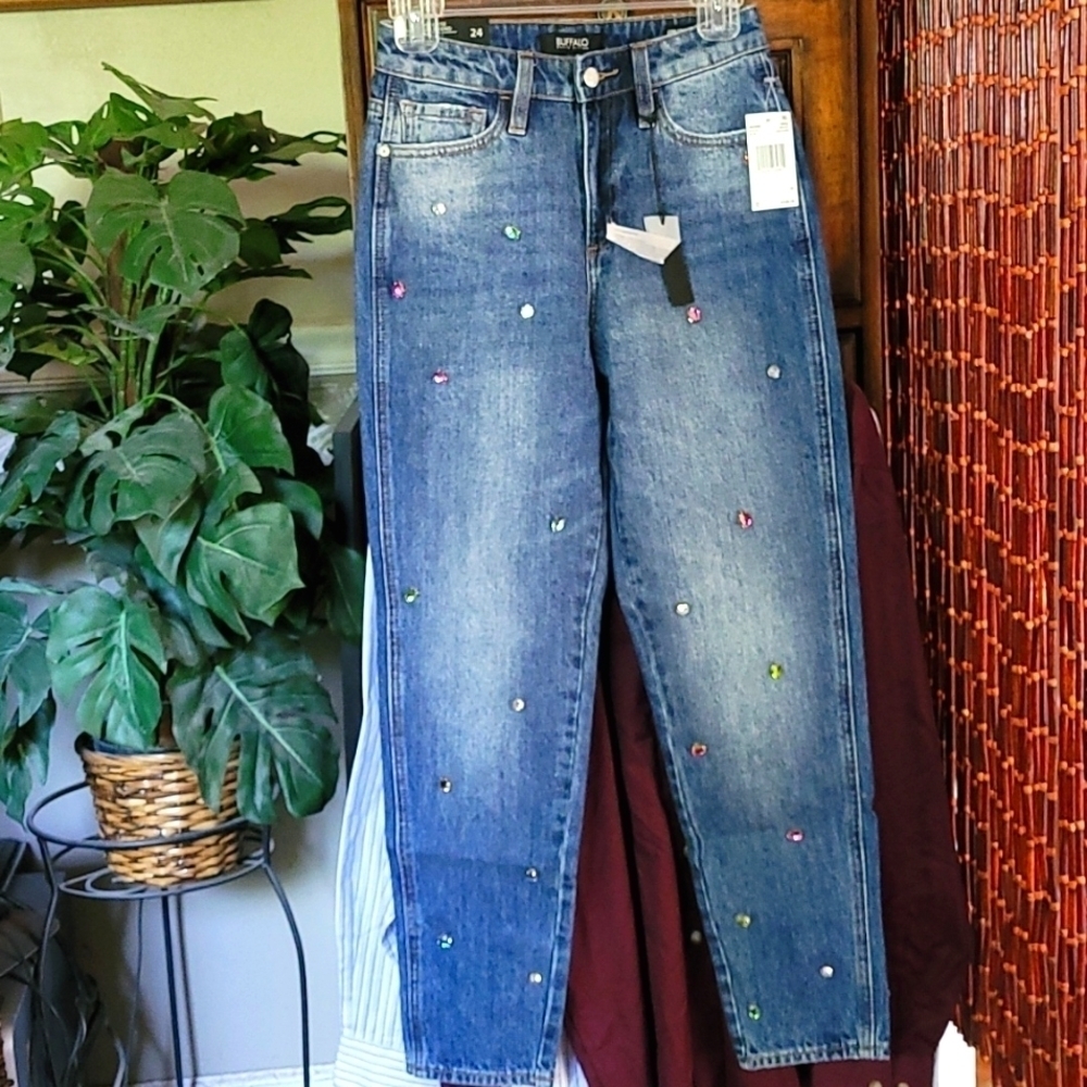 Buffalo David Bitton Blinged out  Highrise Girlfriend jeans Size 24